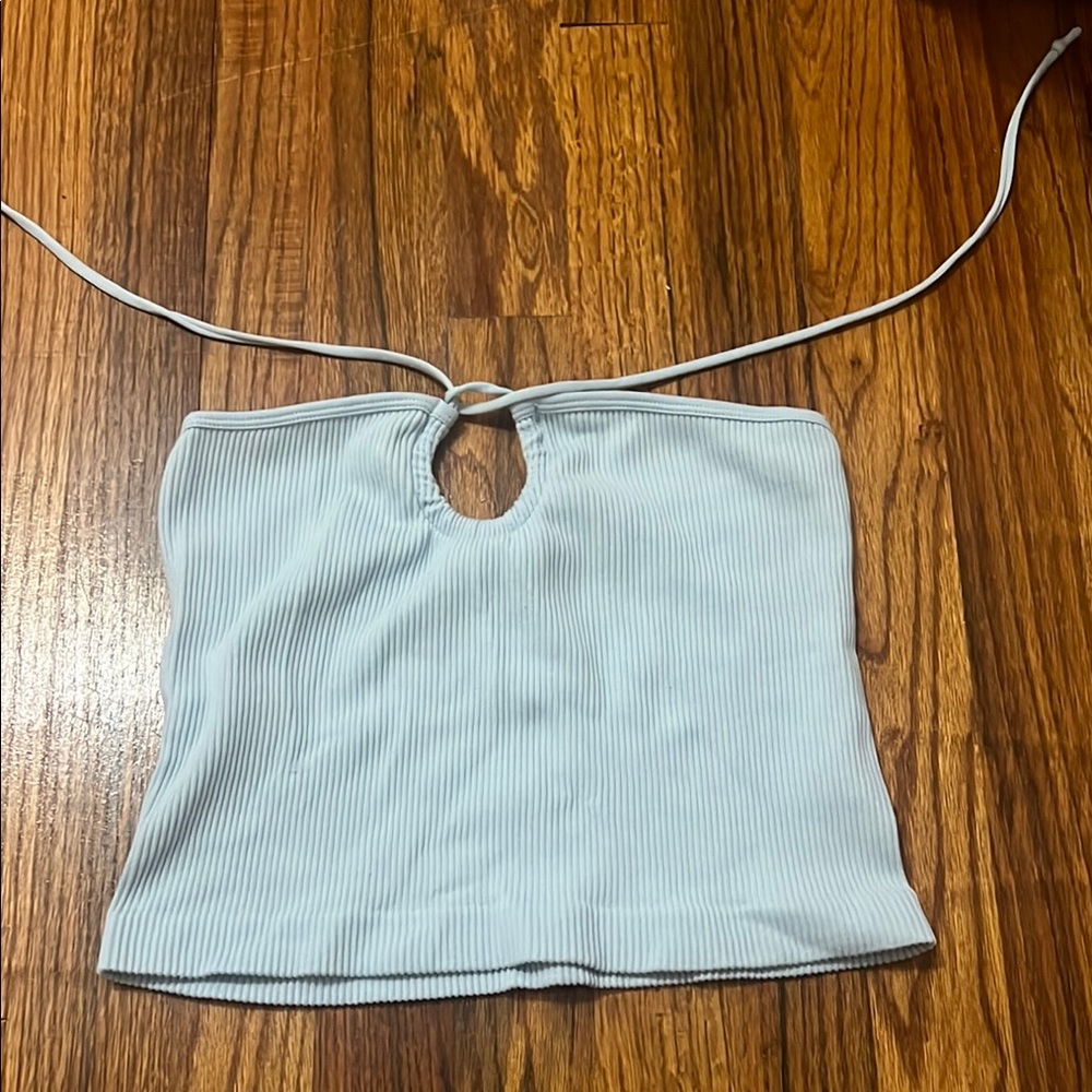 Ardene Blue Crop Tank Top with Cut Out and Tie Front
